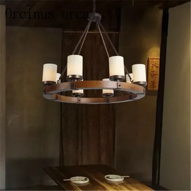 

American country villa living room chandelier Candlestick round old wooden chandelier retro creative free shipping