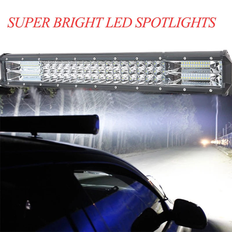 

20 Inch 3 Row LED Light Bar For Offroad ATV SUV Driving Motorcycle Light Truck Led 288w Work Lights Auto Lamp car headlights