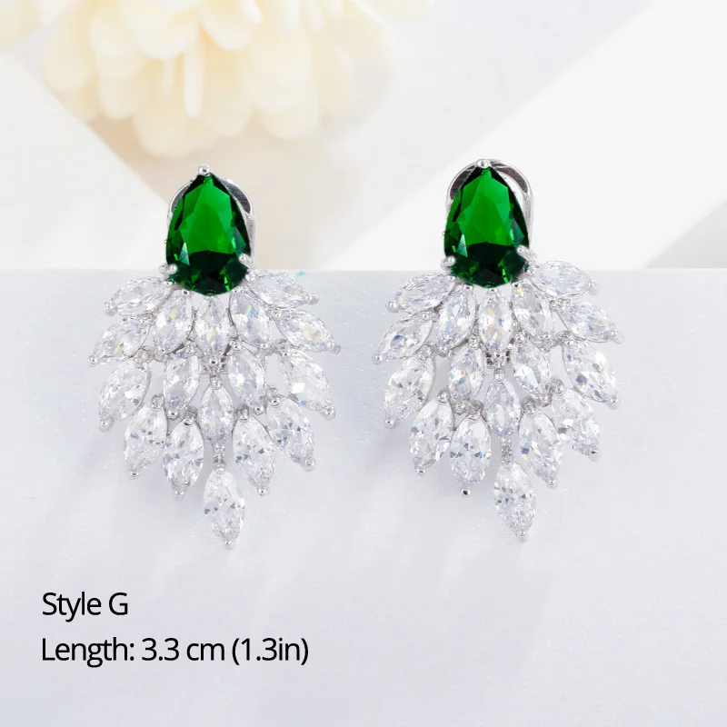 BeaQueen Classic Big Water Drop Green Crystal Long Hanging Earrings Oval Round Heart Cubic Zirconia Women Wedding Jewelry E292