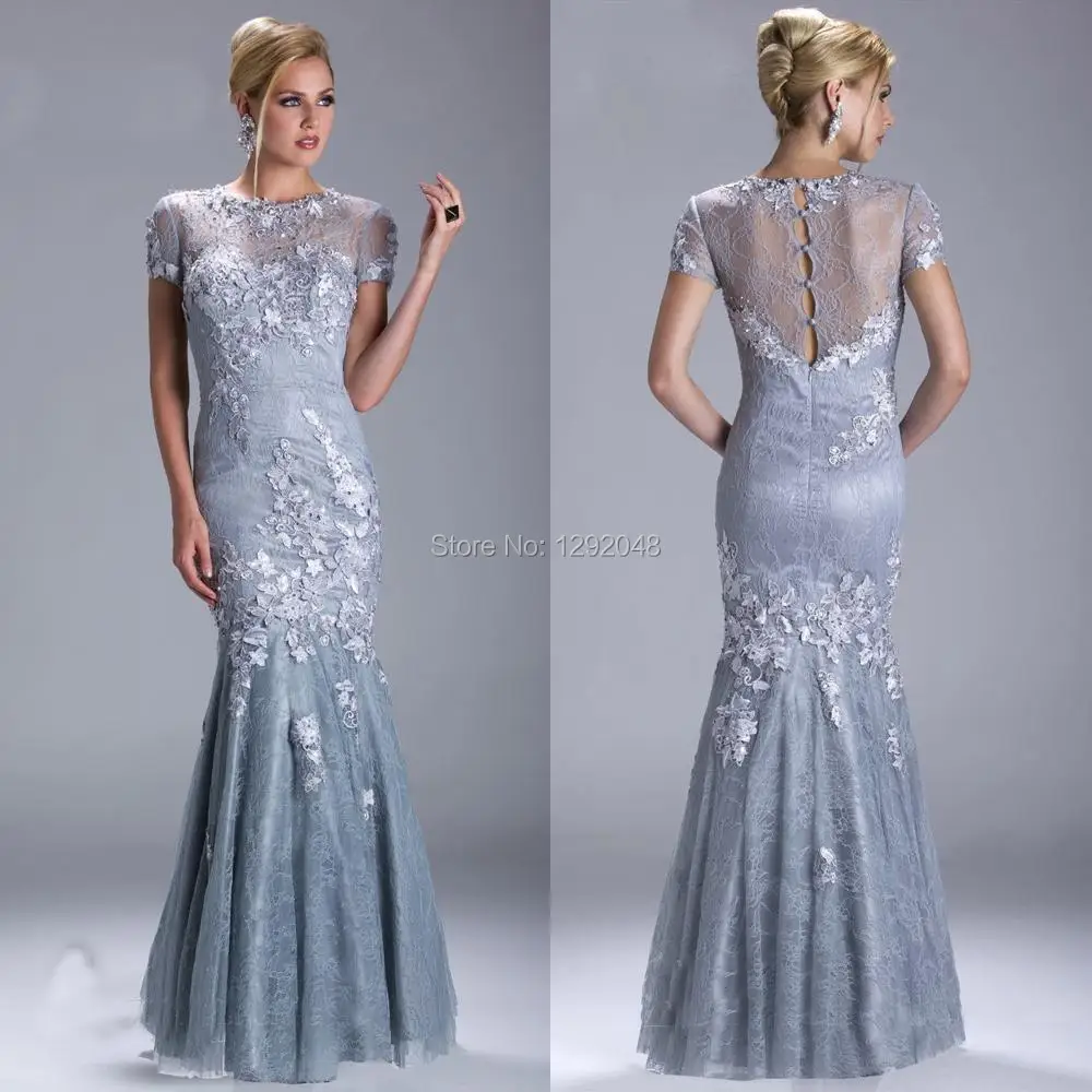 Pearls Beaded Vintage Formal Dress Elegant Mermaid Silver Grey Mother of the Bride Lace Dresses Groom Outfist YNQNFS MD259