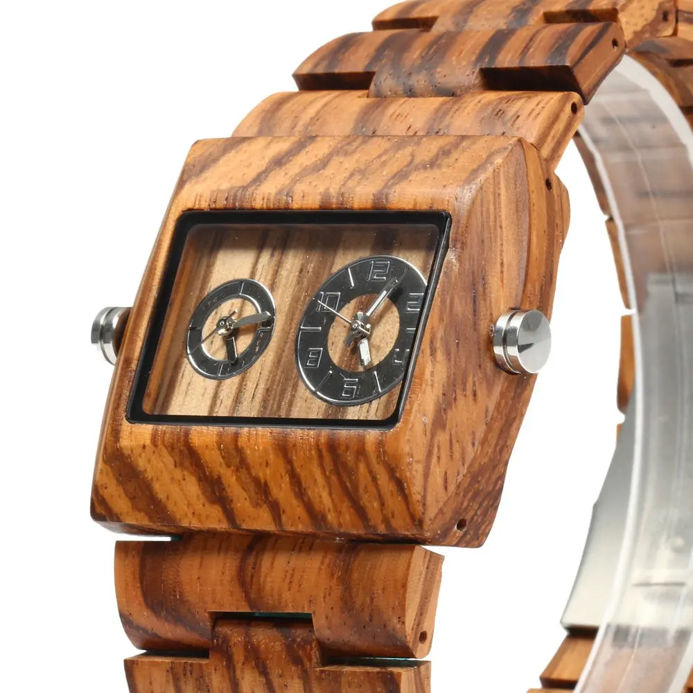 BEWELL Quartz Watch Men Wood Watches, Dual Time Zones Male Dress Watches, Elegant Fashion Waterproof Watches relogio masculino