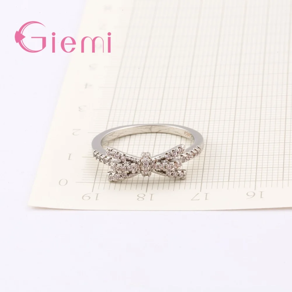 Love Bowknot Design Narrow Loop Fresh Finger Rings For Women Christmas Gift Anel Fashion Silver Bague Hot Sale