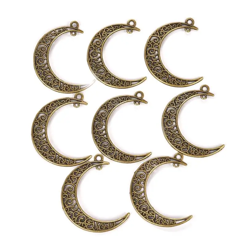 Vintage Half Moon Necklace Charms 40x30mm Hollow Moon Alloy Antique Plated Charm Jewelry DIY Pendants Findings Components