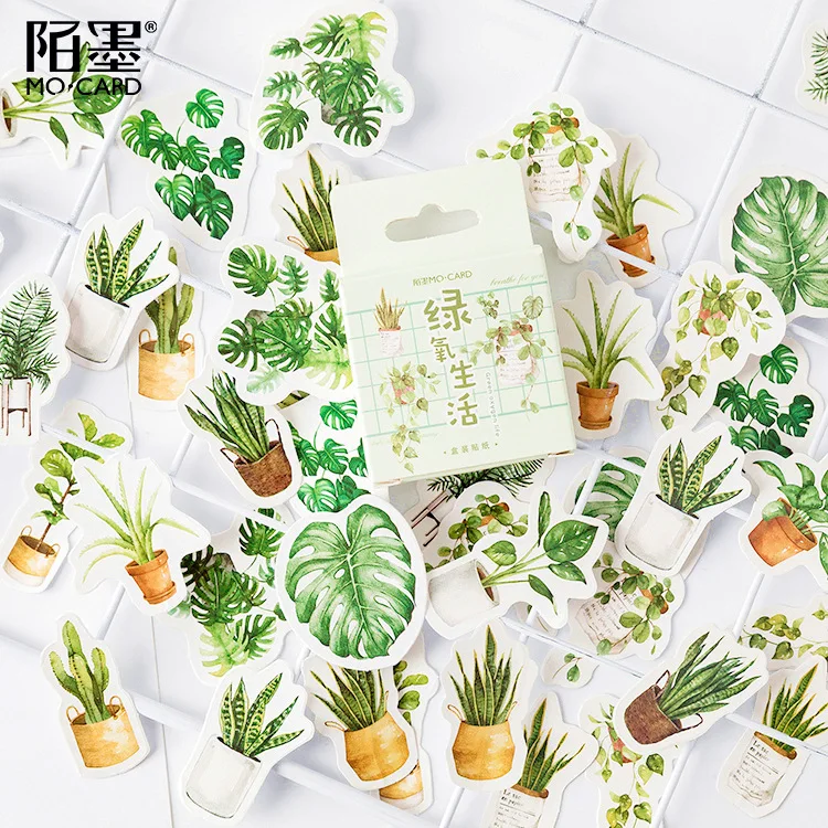 45 Buah/Bungkus Hijau Pot Tanaman Dekoratif Washi Stiker Scrapbooking Tongkat Label Diary Alat Tulis Album Stiker