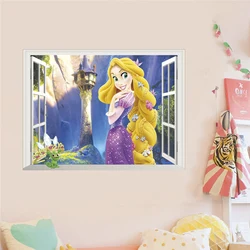 Rapunzel Princess 3d Window Wall Stickers For Home Decoration 3d Window Anime Mural Art Diy Kids Room Wall Decals