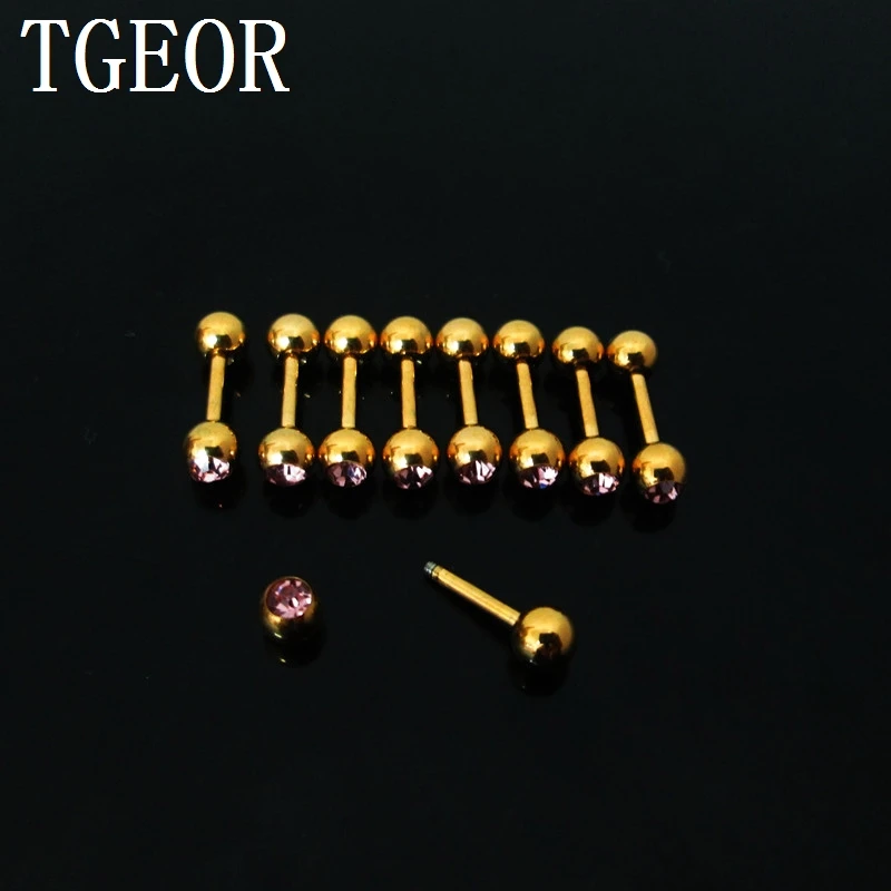 New arrival 1 Pair 1.2*6*4/4mm surgical Stainless Steel gem crystal earring plated gold barbell tragus piercing Charm