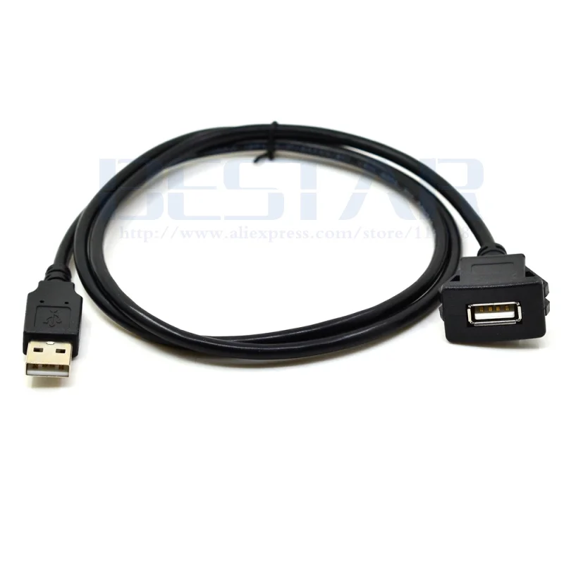 Plaza, puerto USB 2,0 del Panel de montaje al ras Cable de extensión con hebilla para el coche camión barco para salpicadero de motocicleta 3ft 1m