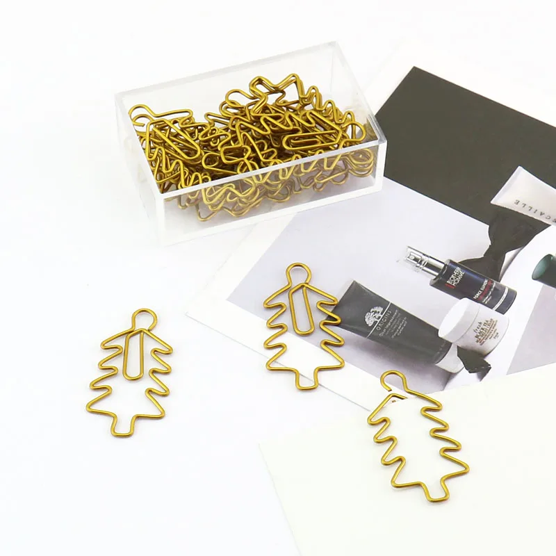 TUTU 20 pcs/box hot sale gold metal christmas tree multicolour clip paper clip bookmark book mark cute paper clip H0235