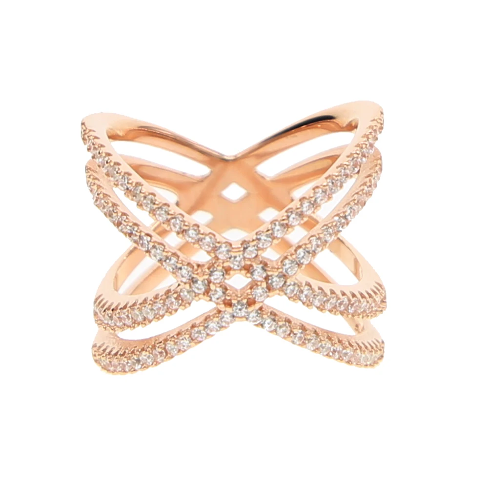 100% pure 925 sterling silver women finger rings,fine micro pave cz bling double criss cross X ring