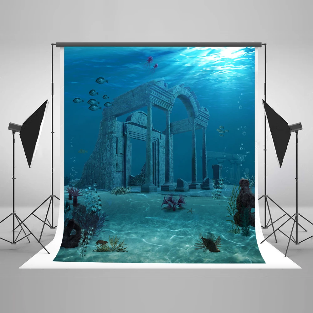 

VinylBDS 200x300cm (6.5x10ft)Underwater World Photography Backdrop Fish Children Studio Background Washable Baby Prop Shower