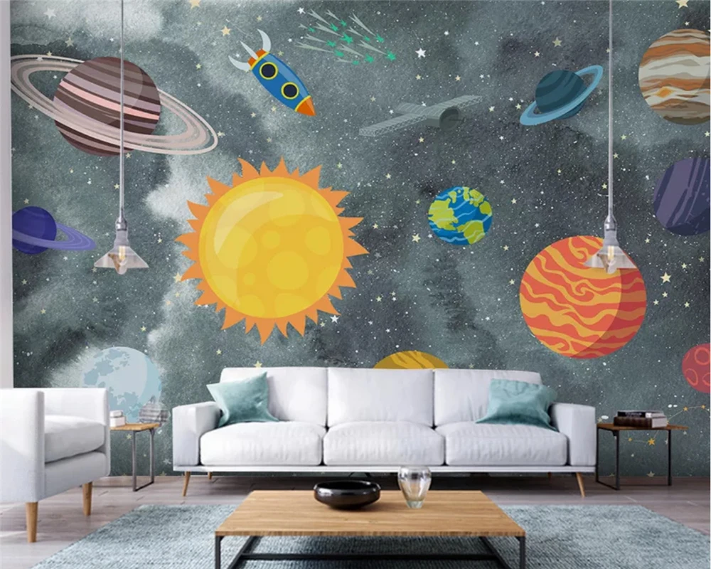 

beibehang papel de parede Customized modern hand-painted space universe children's room silky background wall paper papier peint