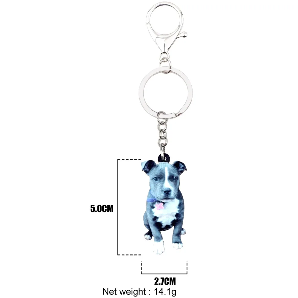 Bonsny Acrylic Staffordshire Bull Terrier Dog Key Chains Keychain Rings Novelty Animal Jewelry For Women Girl Kid Handbag Charms