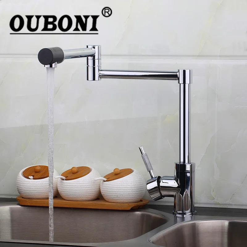 

OUBONI 360 Swivel Kitchen Faucet Single Handle Chrome Finish Kitchen Faucet Mixer Water Taps Brass Fold Rotation Faucet