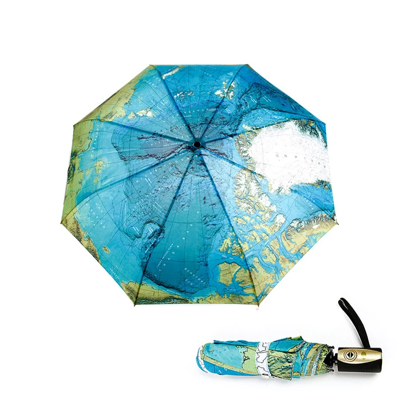 Creative World Map Automatic Umbrella For Women UV Folding Blue Ocean Land Umbrellas Rainproof Rain Sun Auto Umbrella