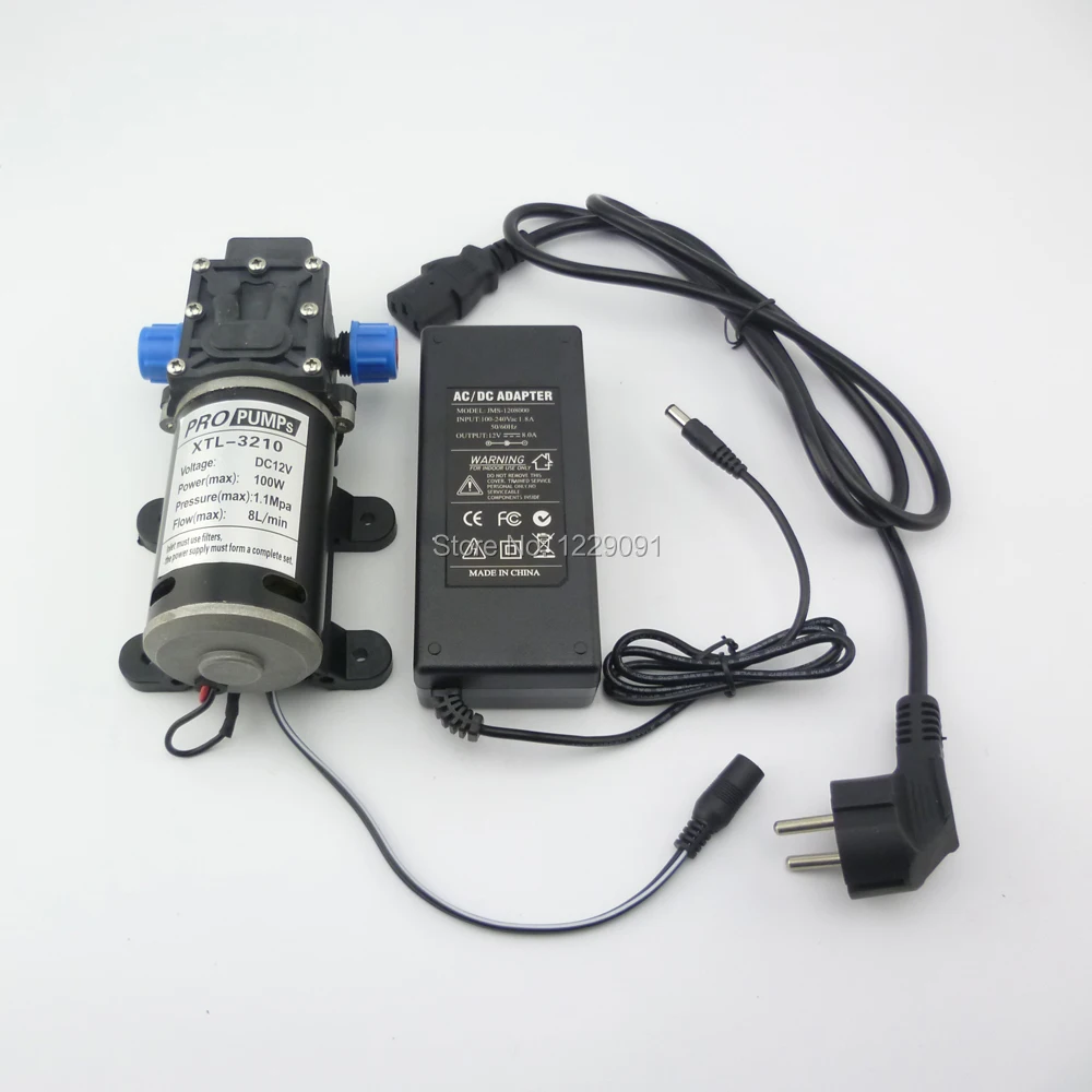 100W Return valve type Mini DC Diaphragm pump small 12v water pump high pressure 8L/min with power adaptor 100-240v