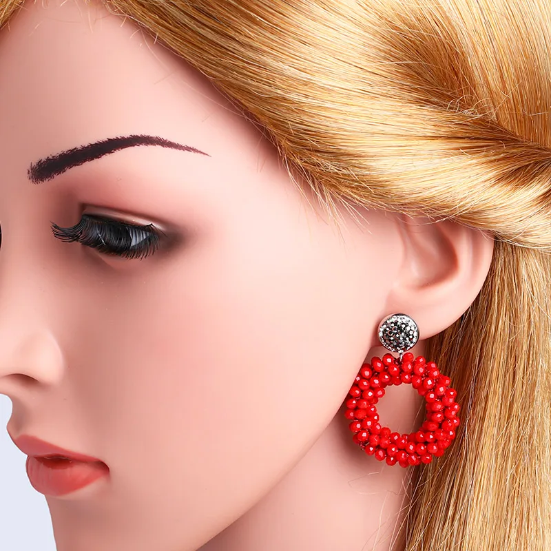 FLOLA Handmade Lott Oorbellen Earrings for Woman Small Bead Earrings Oorbellen Statement Crystal aretes Bohemia ersp45