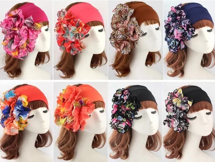 Women's korean fashion elastic chiffon headbands girls big flower Headwear beach vacation Accessories R705