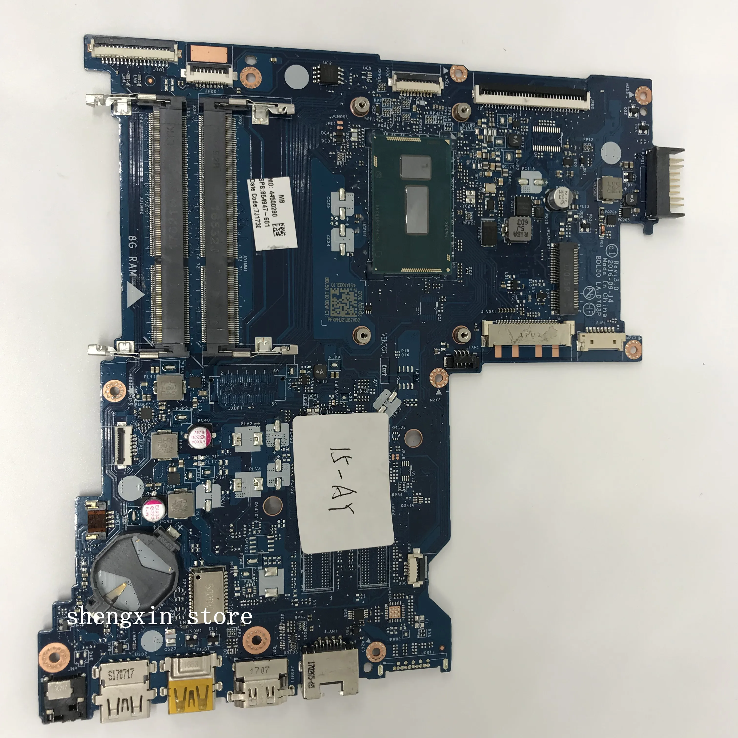 For HP 15-AY 15-AC Series Laptop Motherboard 854947-601 SR244 I3-5005u BDL50 LA-D703P MainBoard 100%