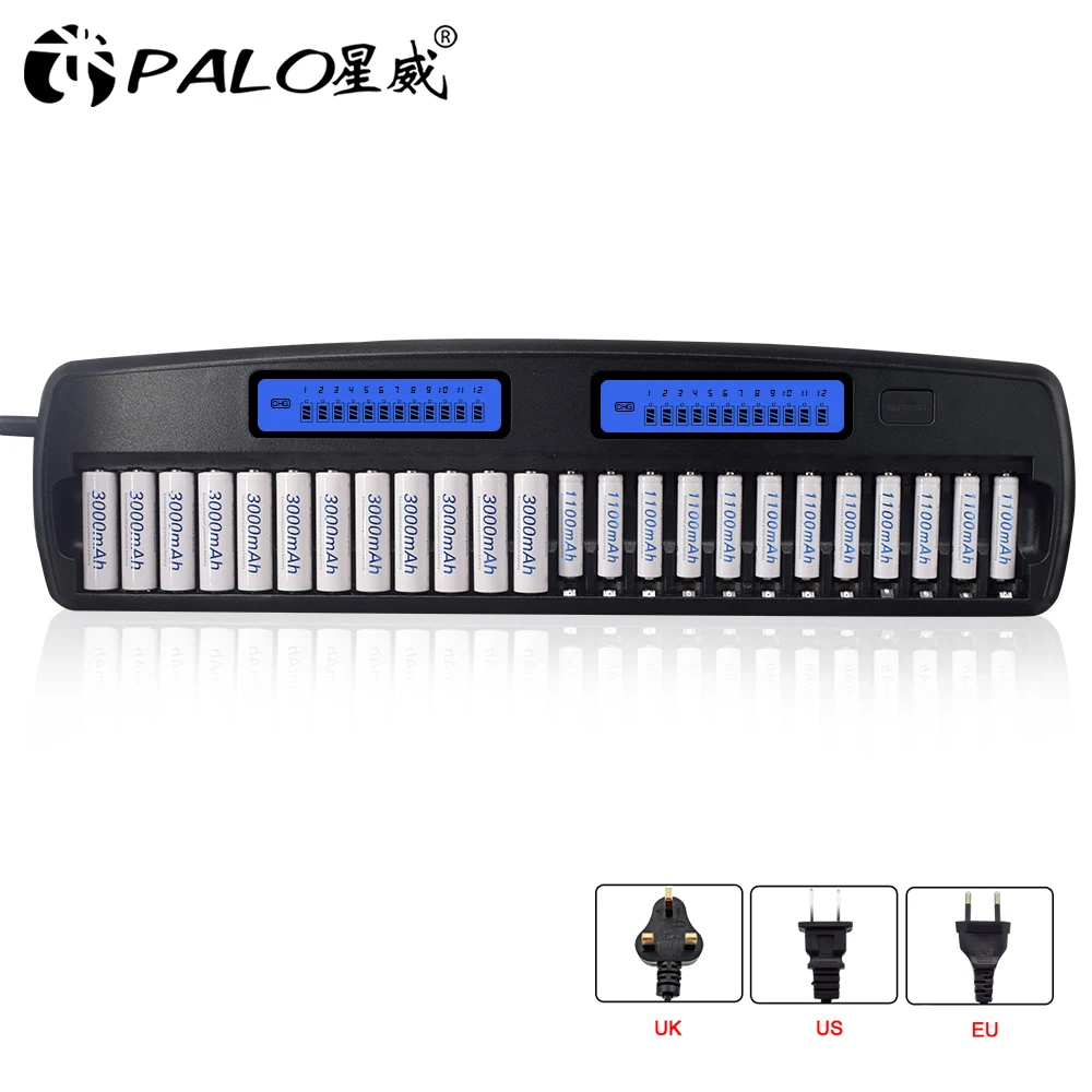 

PALO 24 Slots LCD Display Smart Battery Charger for AA / AAA NiCd NiMh battery intelligent aa battery charger for 1.2v battery