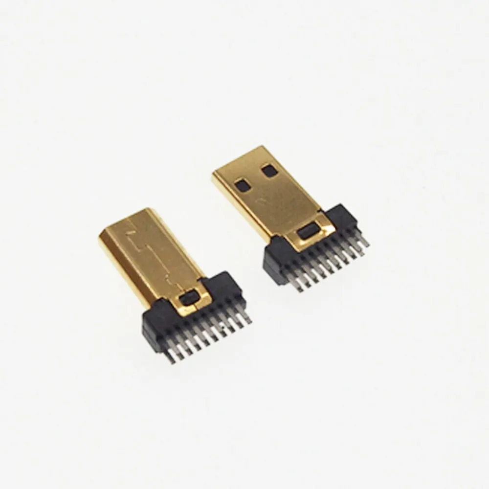 10pcs/lot Gold Plated Micro HD-compatible Male Plug D Type Splint Weld Wire without PCB board