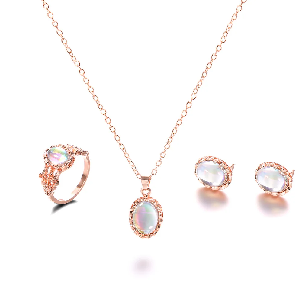 Opal Jewelry Sets For Woman Pendant Necklaces Choker Water Drop Earrings & Ring Gold Color Bohemia Wedding Jewelry Gifts