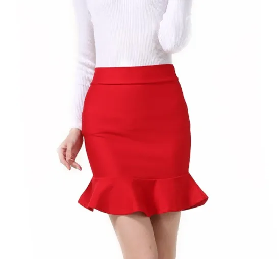 Europe and the United States the new large size lotus leaf edge fishtail hip skirt high waist skirt S-5XL