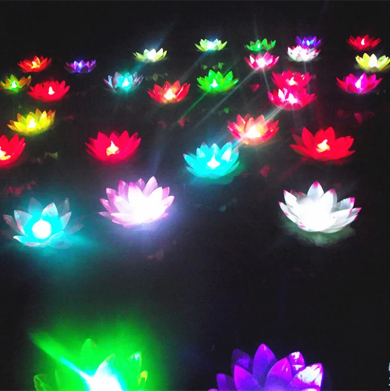 10pcs Change Color Electronic Lotus Lantern Light Floating Pool Decorations Night Light LED Light Outdoor Flameless Candles