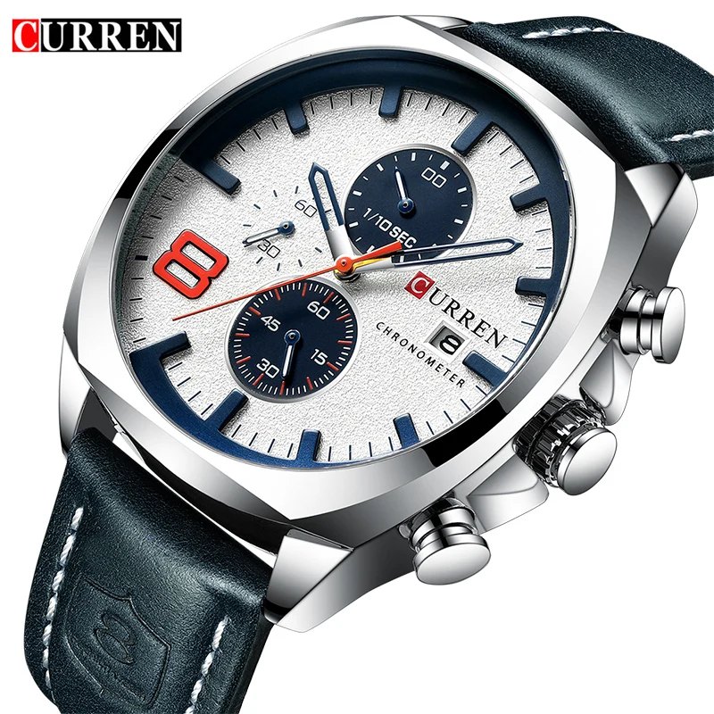 CURREN Top Brand Men\'s Military Sport Watch Men Leather Chronograph Quartz Wristwatch Calendar Male Clock Relogio Masculino