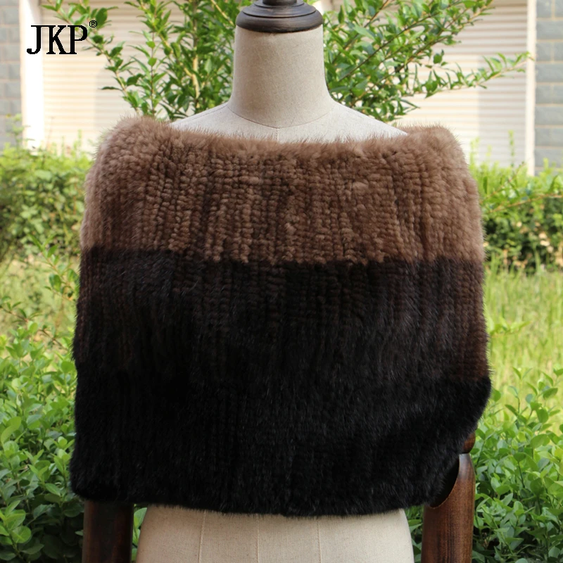 

2021 new winter knit mink collar style shoulder high quality elegant women's fashion solid color cold clothes five colors