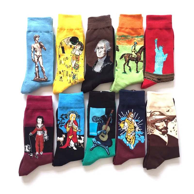 New Autumn Winter Starry Night Retro Men Personality Art Van Gogh Famous Painting Male Socks Oil Funny Happy Socks