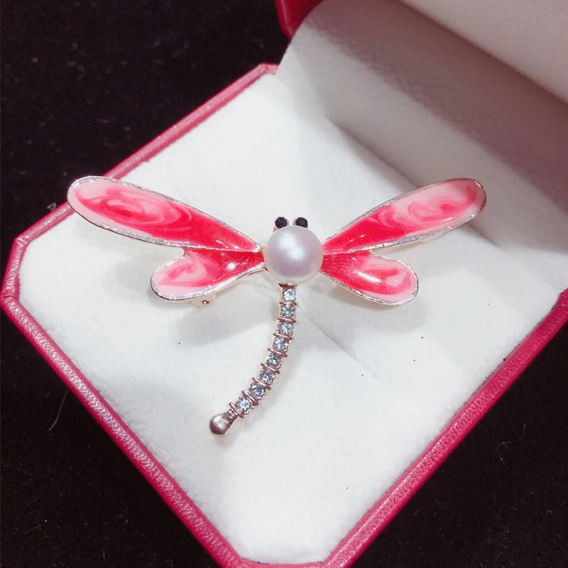 ZHBORUINI New Pearl Brooch Creative Enamel Dragonfly Pearl Breastpin Natural Freshwater Pearl Jewelry For Women Dropshipping