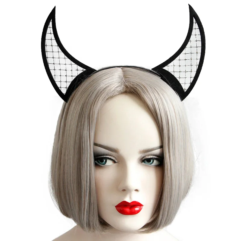 Headbands for Women Girl Gothic Halloween Black Devil Horn Mesh Felt Fancy Dress Party Handmade Hairband Hair Hoop Accessories