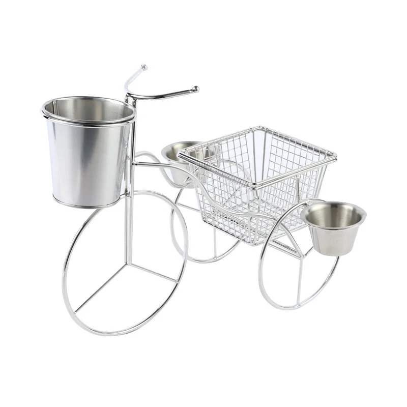 New Hotel Restaurant Features Creative Tableware Food Rack Tricycle Snack Potato Strip Stainless Steel 304 Snack Basket