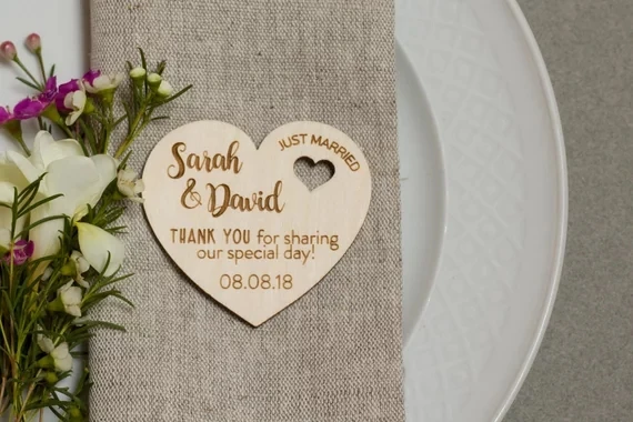 personalize Thank You heart Wedding wooden Save the Date Magnets bridal shower party favors company gifts invitations