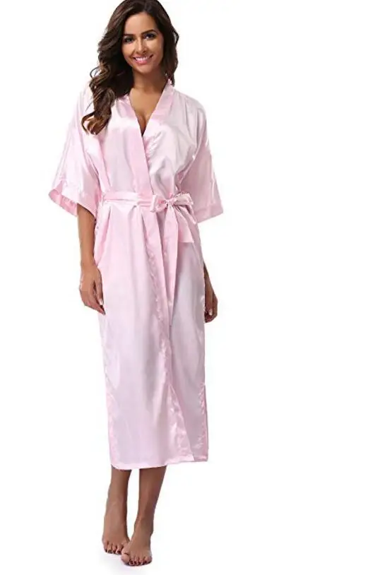 InjSatin-Robe longue de demoiselle d\'honneur pour femmes, kimono féminin, peignoir sexy, grande taille XXXL