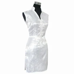 Mode Weiß Chinesischen Dame Rayon Qipao Cheongsam Vintage Taste Kleid Totem & Blume Kleidung Größe S M L XL XXL XXXL WC172