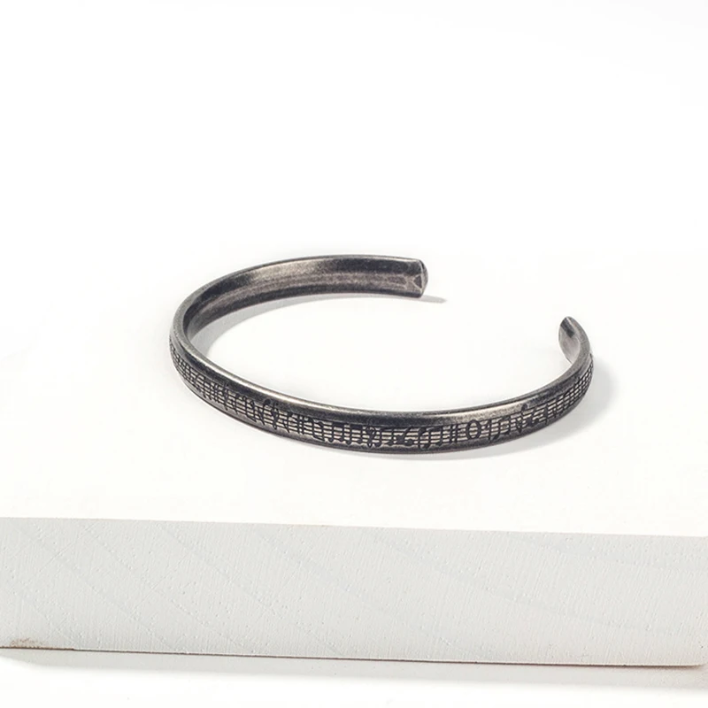 Note Bangle 316L Stainless Steel Couple Vintage Cuff Bracelets Metal Present for Men Women Retro Punk Viking Jewelry