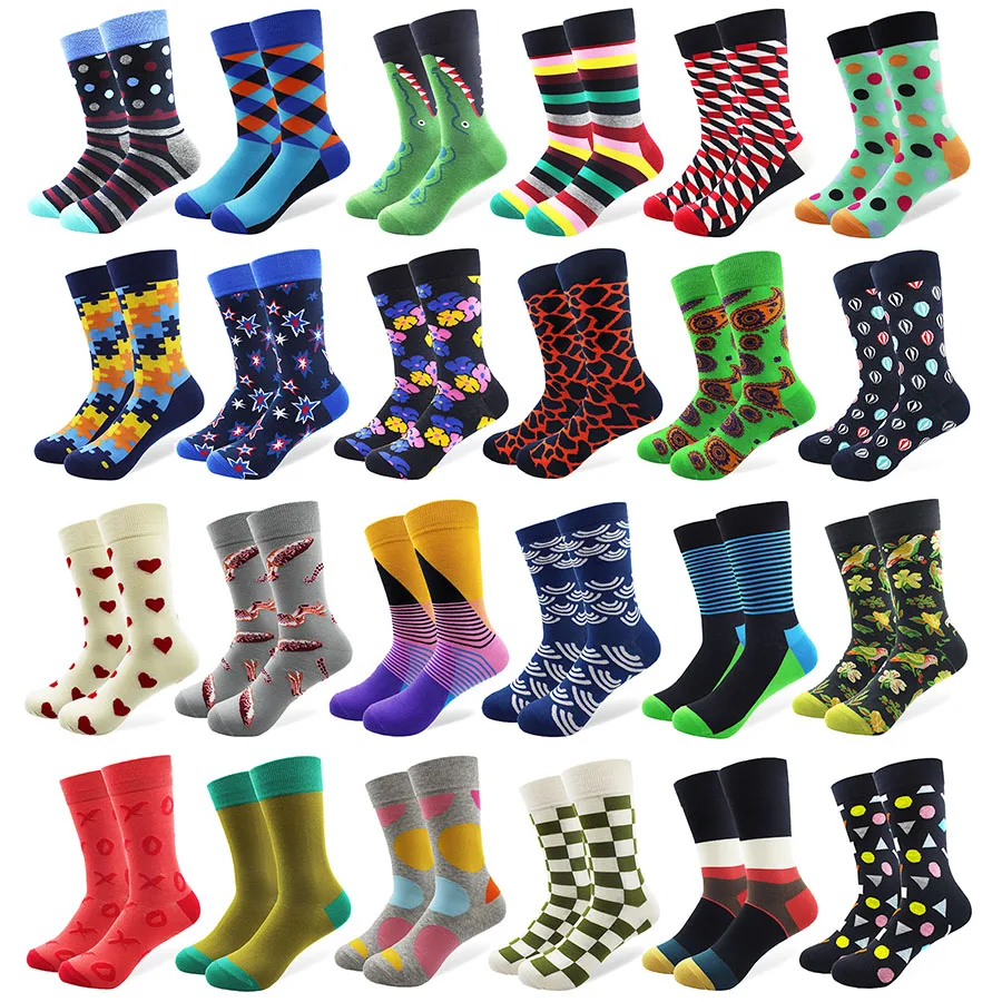 

1 Pair Male Cotton Socks Colorful Striped Jacquard Art Socks Hit Color Dot Long Happy Funny Skateboard Socks Men's Dress Sock