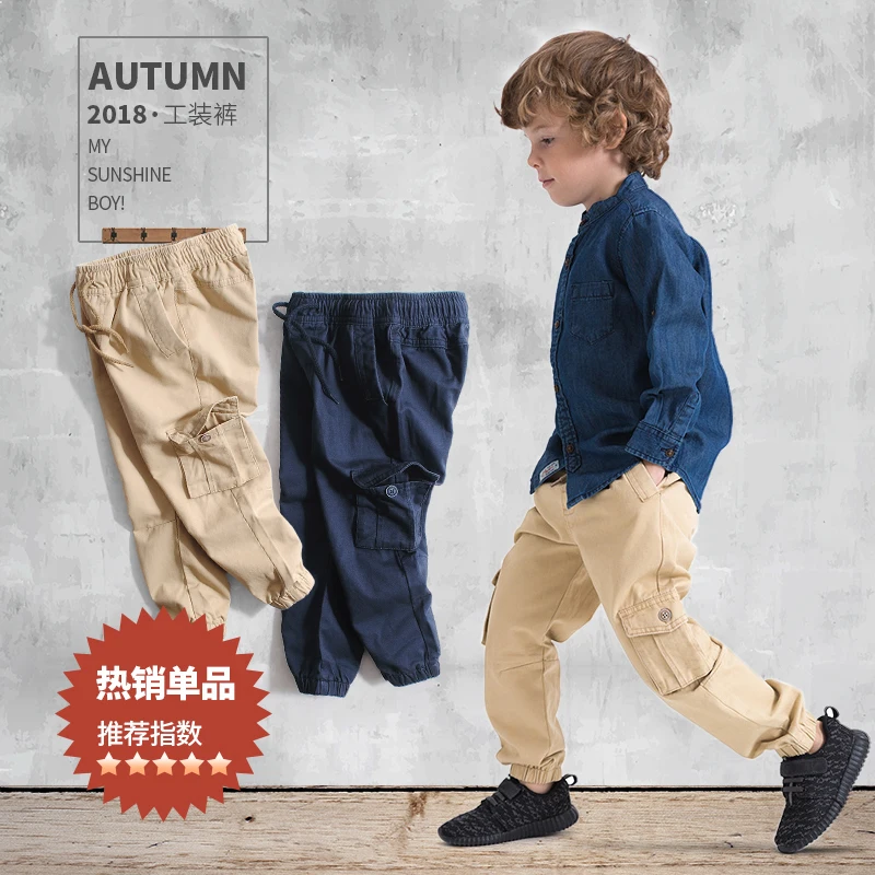 

Foreign Trade Spring Autumn Kids All-Match Casual Cargo Pants Children's Wear Clothes Boys Overalls Long Frenulum Trousers X295