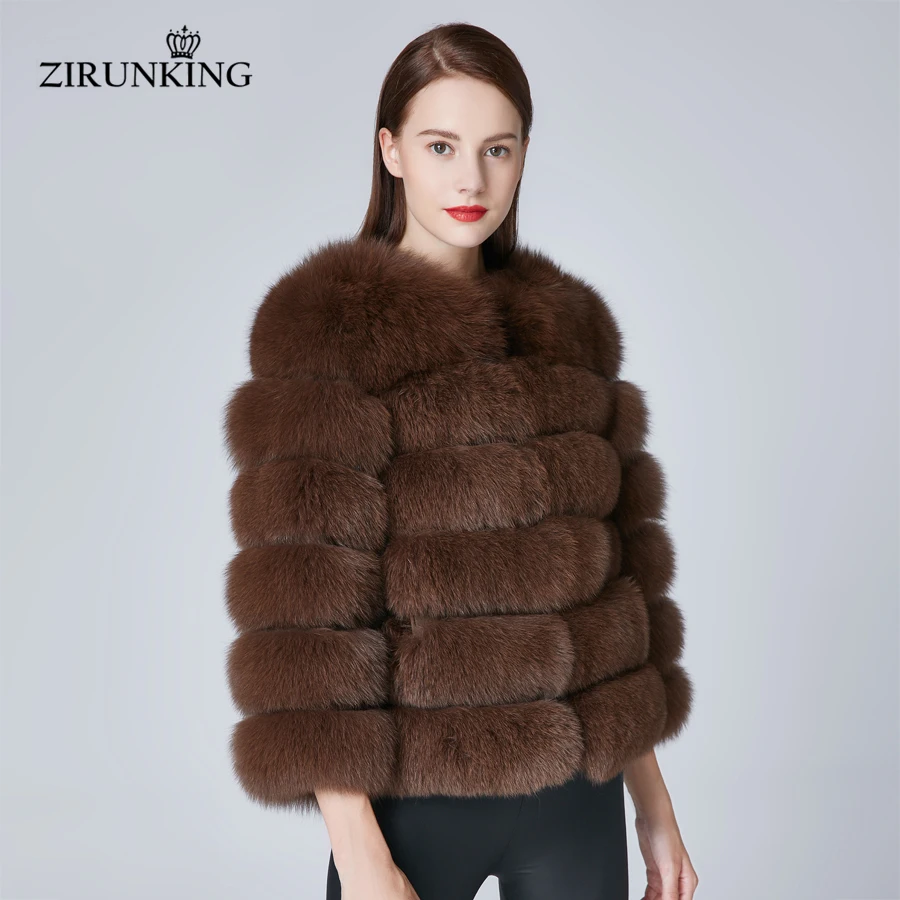 ZIRUNKING Women Warm Real Fox Fur Coat Short Winter Fur Jacket Outerwear Natural Blue Fox Fur Coats Female Fashion Outfit ZC1636