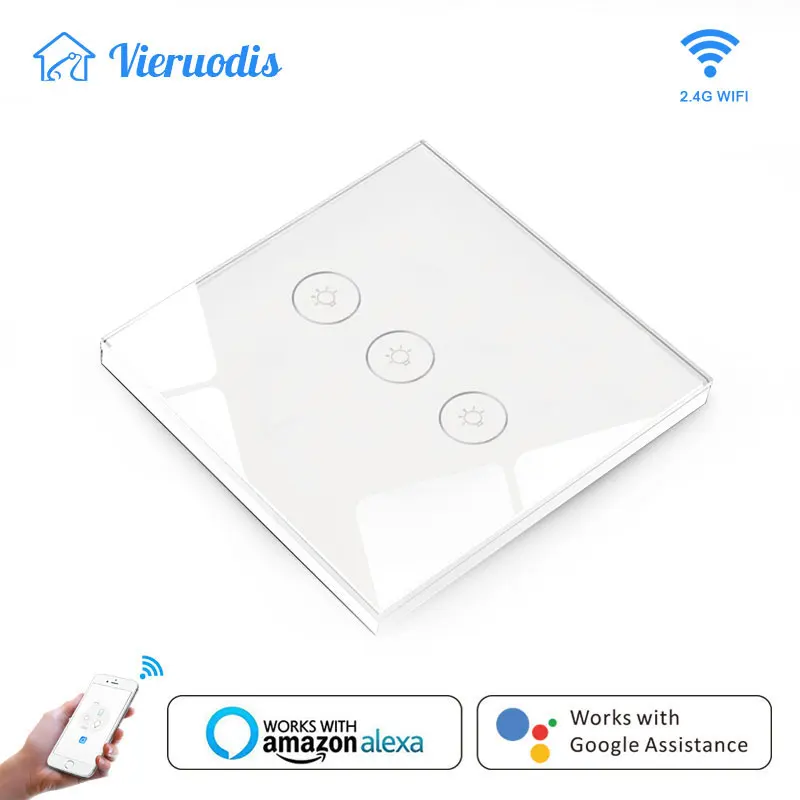 Touch Switch Smart Light Switches Panel Wall interruptor 3 Gang wifi light switch UK/EU Standard Work with Alexa Google Home NEW