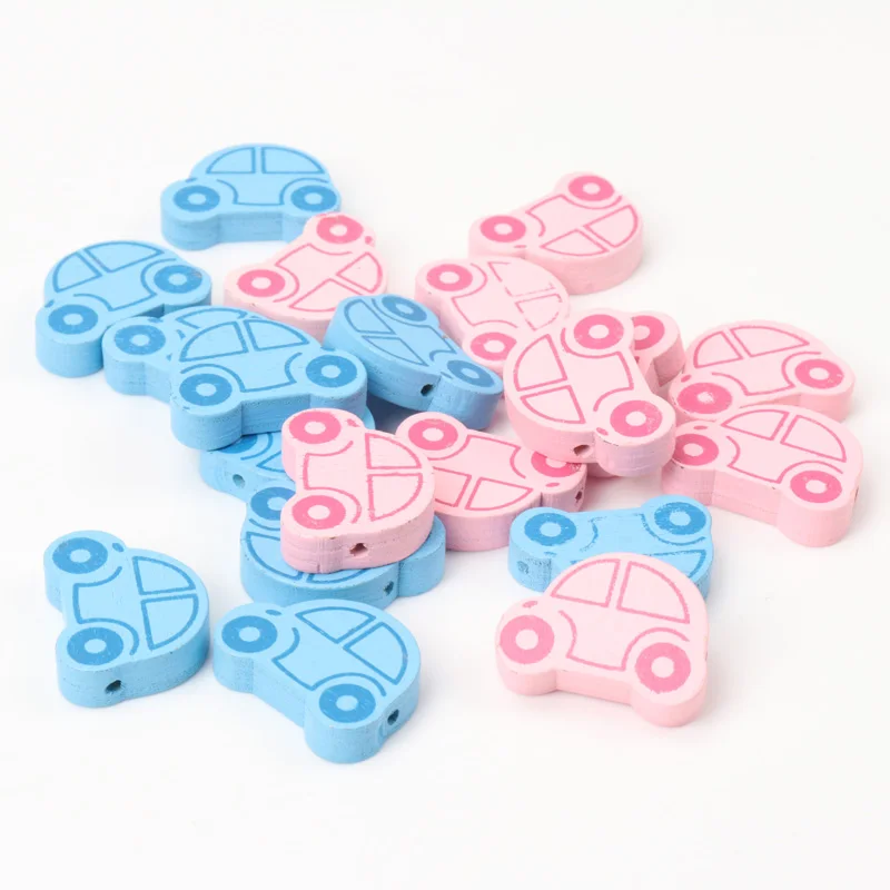 20pcs Blue and Pink Car Pattern Wooden Spacer Beads For Jewelry making DIY 25x19mm MT0822