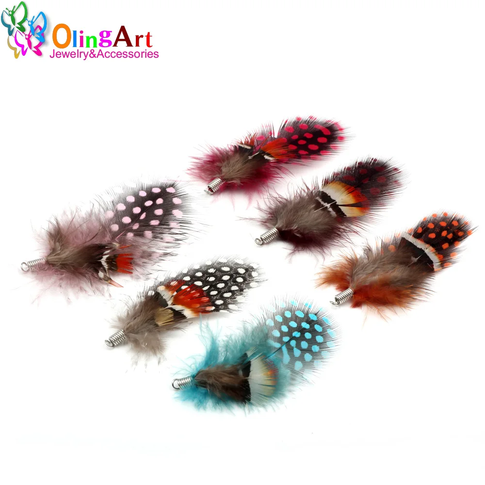 OlingArt Colorful Natural Pearl Feathers Tassel 10pcs 7cm Women Earrings Bracelet Choker DIY Jewelry Making  Keychain Pendants