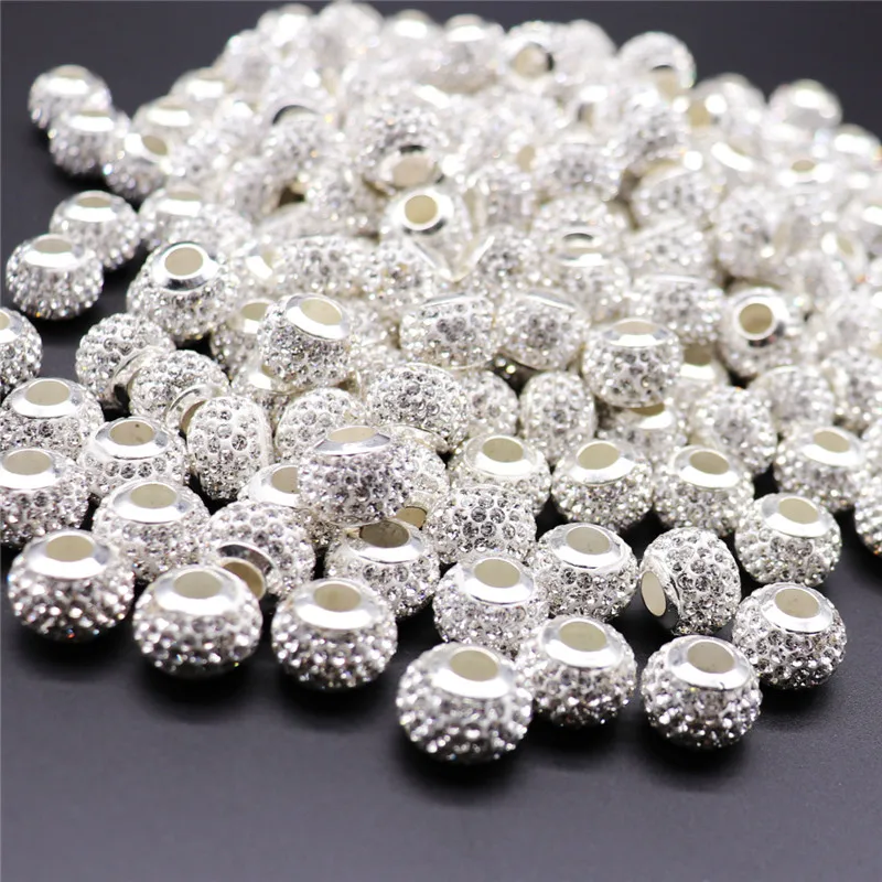 

20Pcs Lot Big Hole White Cz Rhinestone Quartz Glass Spacer Loose Beads Charms Fit For Pandora Bracelet Bangle Diy Jewelry Making