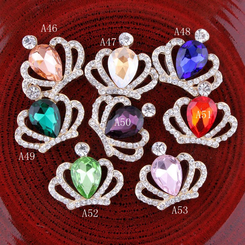 

120pcs/lot 6colors Glitter Metal Crown Tiara Rhinestone Buttons for Hair Accessory Gorgeous Metal Craft Headband Supplies Button