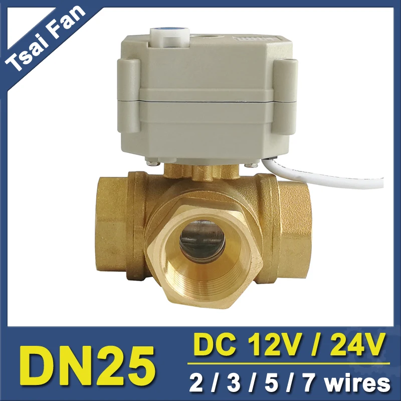 

TF25-BH3-B 1'' DN25 3 Way T Port Horizontal Automated Ball Valve DC12V DC24V 2/3/5/7 Wires with manual override and Indicator