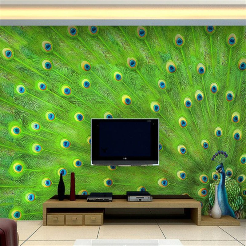 wellyu papel parede  Custom wallpaper Peacock Feather Living Room TV Wall Wall Decorative Wallpaper Mural  3d wall murals