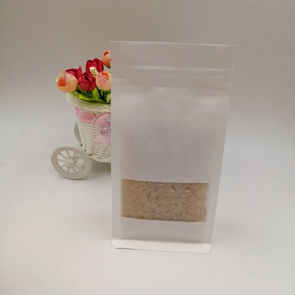 

50pcs/lot White Kraft Paper Bag For Gifts Christmas Food Tea Candy Zip Lock Kraft Paper Bag With Window Stand Pouch Zipper Bags