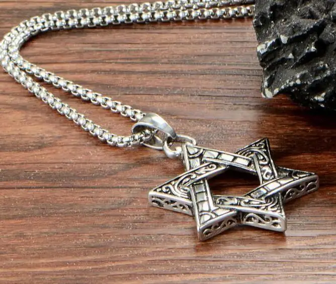 GNAYY Jewelry Necklace Chain Stainless steel Jewish star of David Pendant For Mens Gifts 3mm 24 inch box chain