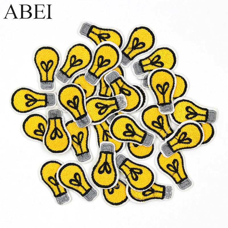 10pcs/lot Embroidery bulb Patches Iron On Small Cartoon Appliques Sewing Clothes Applique Diy mini stickers Bags Coats Badge